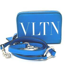VALENTINO TY0P0R48CFW Fluo Strap Zip Around Compact Wallet Leather blue